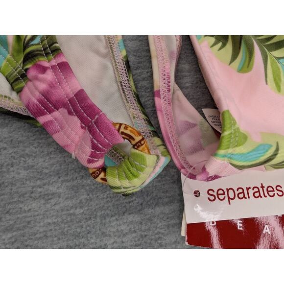 Vintage Esprit Bikini Womens Small Pink Green Leaf Floral Halter Top Bottom Y2K - Picture 7 of 14